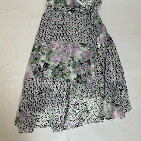 DKNY Womens size 6p Floral Printed Short Sleeves Faux Lined High low Wrap Dress - Picture 12 of 16